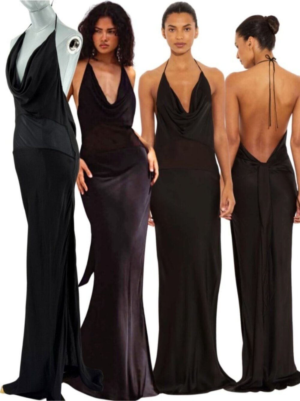 🆕 RAT & BOA 🧿 NWOT Orchid Cowl Neck Maxi Dress, Black w Sheer Panel - Sz S